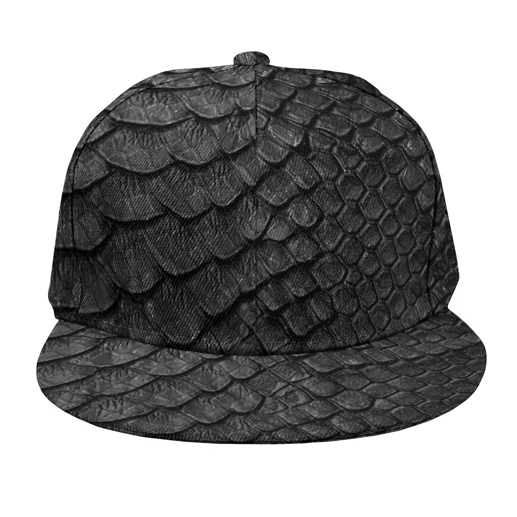 Black Snakeskin Print Snapback Cap
