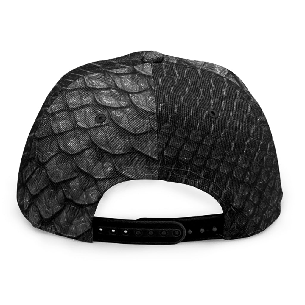 Black Snakeskin Print Snapback Cap