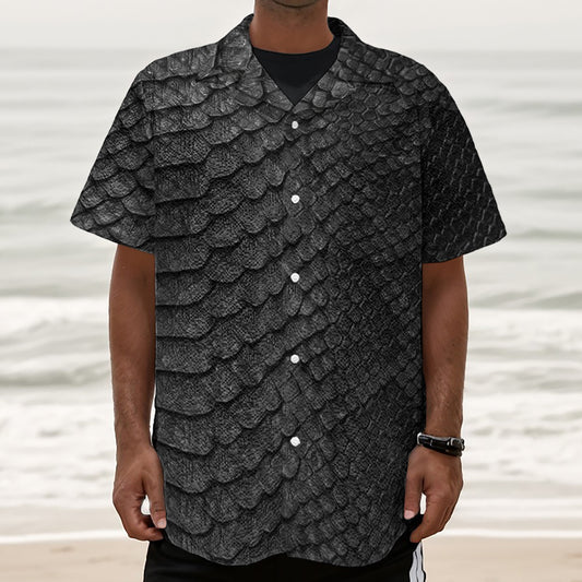 Black Snakeskin Print Textured Short Sleeve Shirt