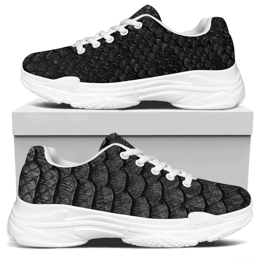 Black Snakeskin Print White Chunky Shoes