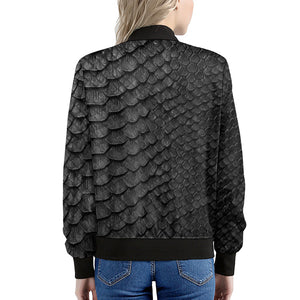 Black Snakeskin Print Women's Bomber Jacket