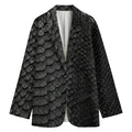 Black Snakeskin Print Women's Cotton Blazer