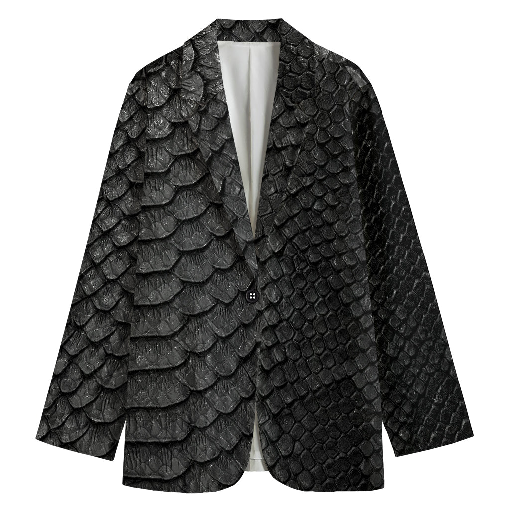 Black Snakeskin Print Women's Cotton Blazer