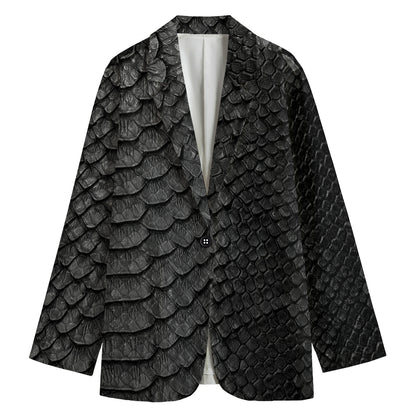 Black Snakeskin Print Women's Cotton Blazer