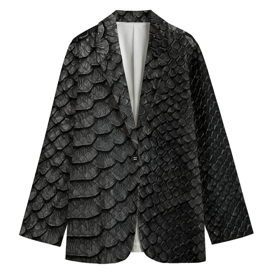 Black Snakeskin Print Women's Cotton Blazer