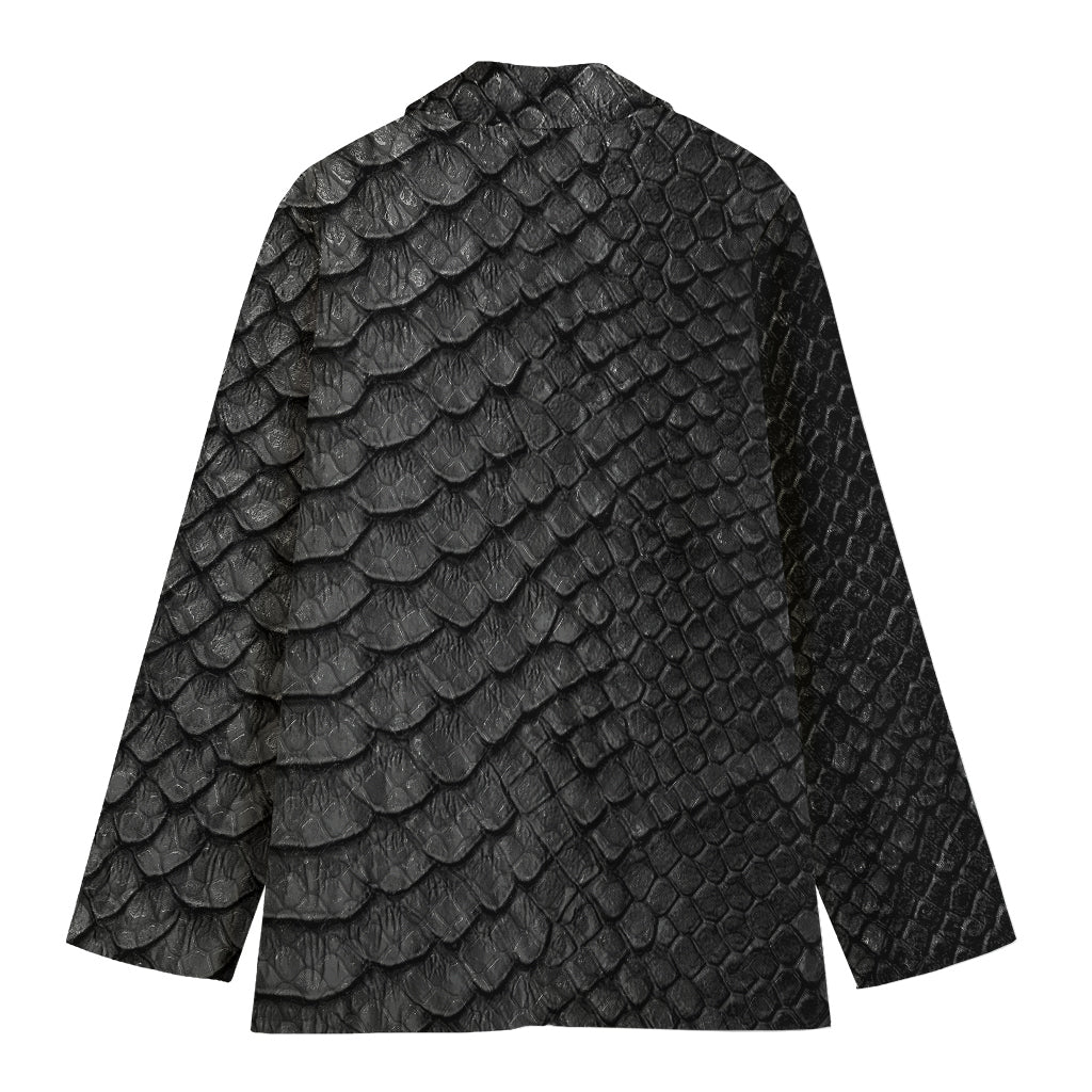 Black Snakeskin Print Women's Cotton Blazer