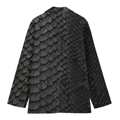Black Snakeskin Print Women's Cotton Blazer