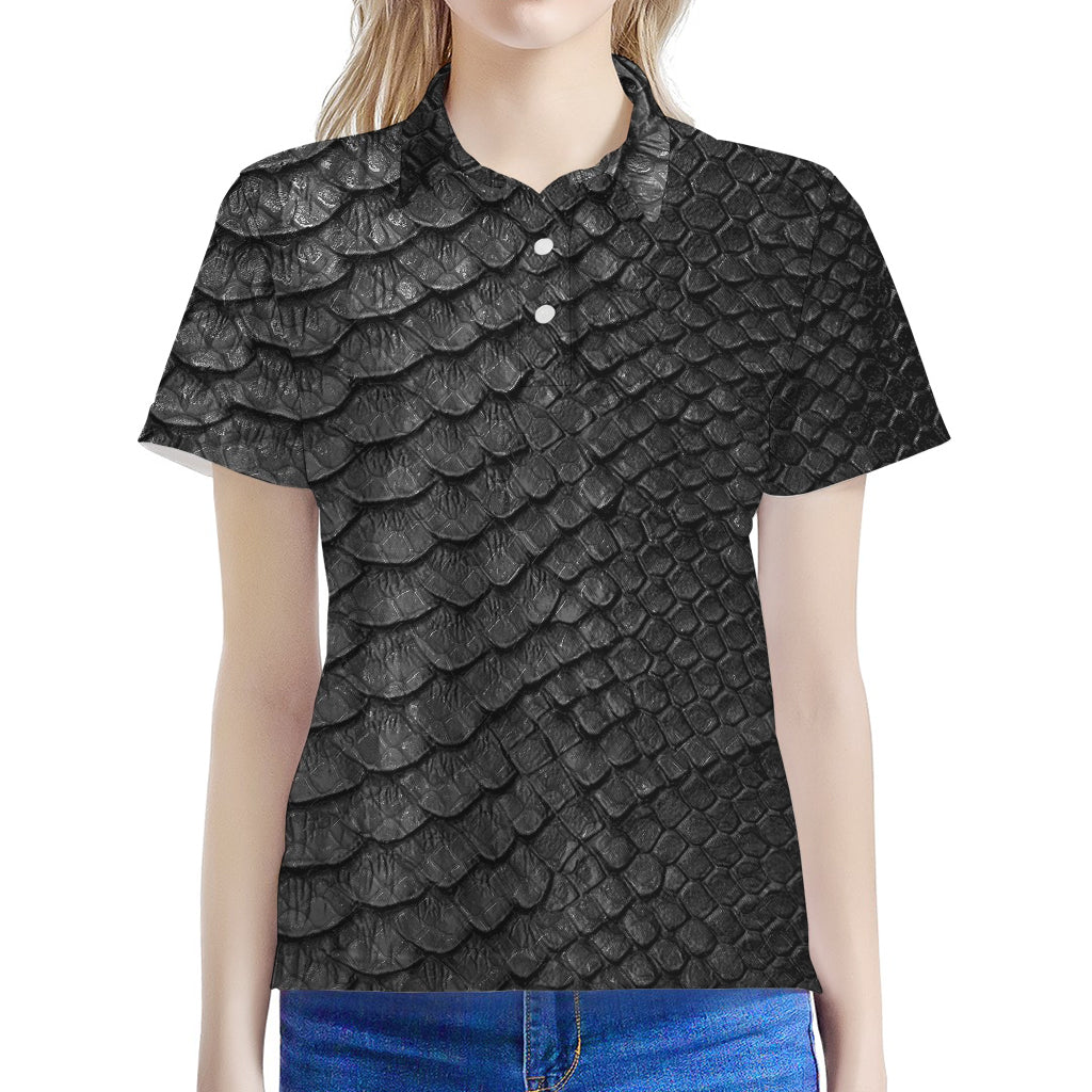 Black Snakeskin Print Women's Polo Shirt