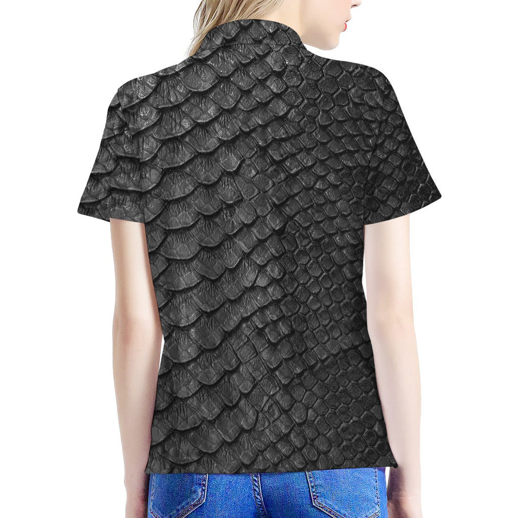 Black Snakeskin Print Women's Polo Shirt