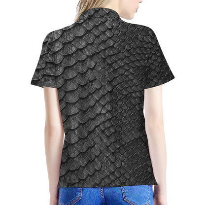 Black Snakeskin Print Women's Polo Shirt