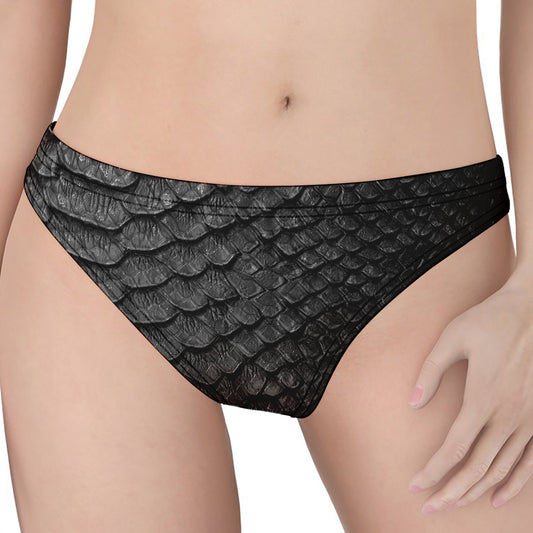 Black Snakeskin Print Women's Thong
