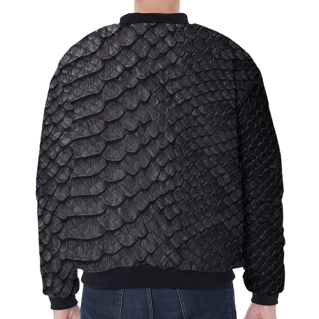Black Snakeskin Print Zip Sleeve Bomber Jacket