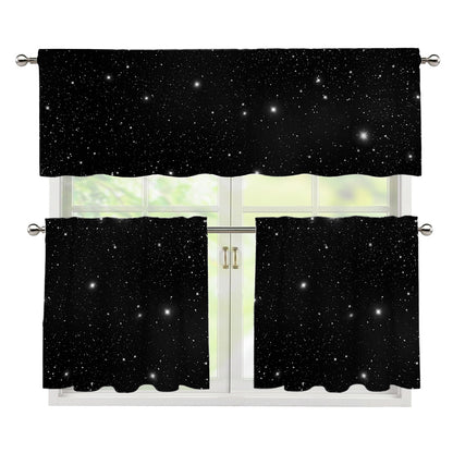 Black Space Print 3 Piece Kitchen Curtains
