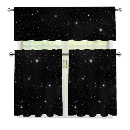 Black Space Print 3 Piece Kitchen Curtains