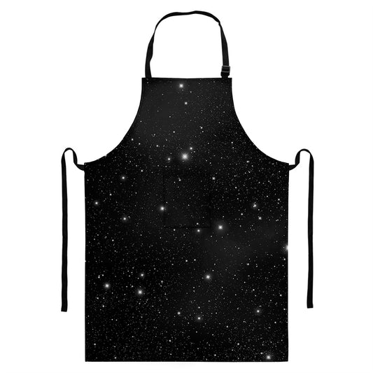 Black Space Print Bib Apron With Pocket