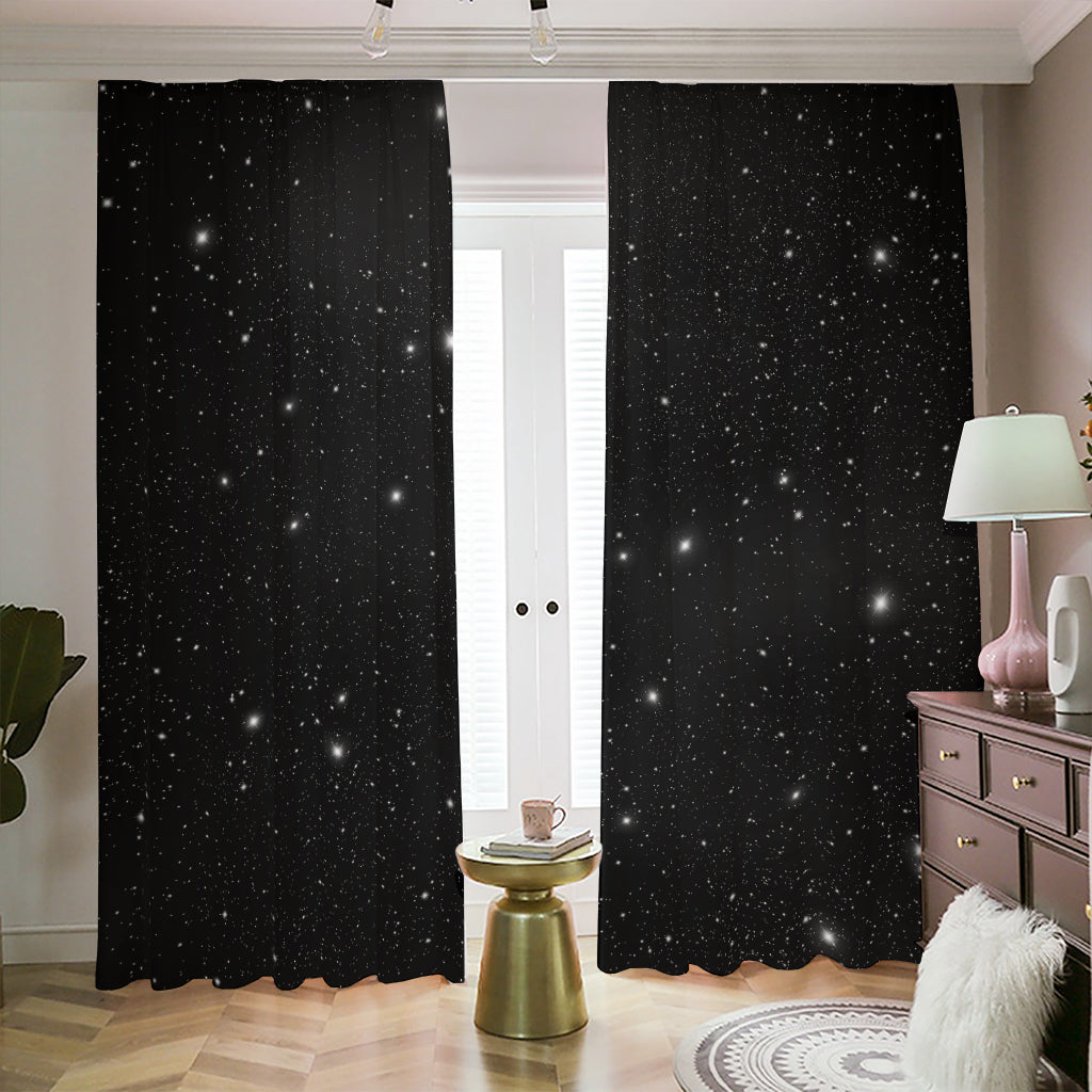 Black Space Print Blackout Pencil Pleat Curtains