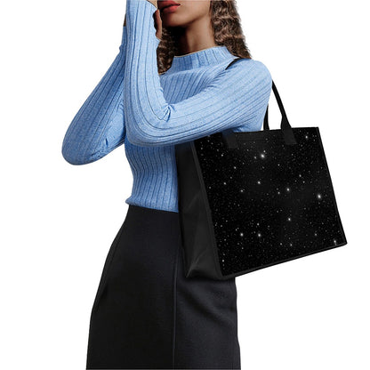 Black Space Print Canvas Tote Bag