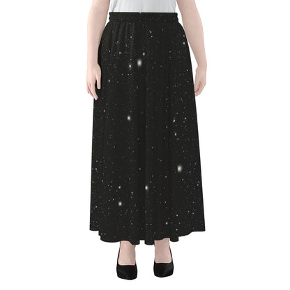 Black Space Print Chiffon Maxi Skirt