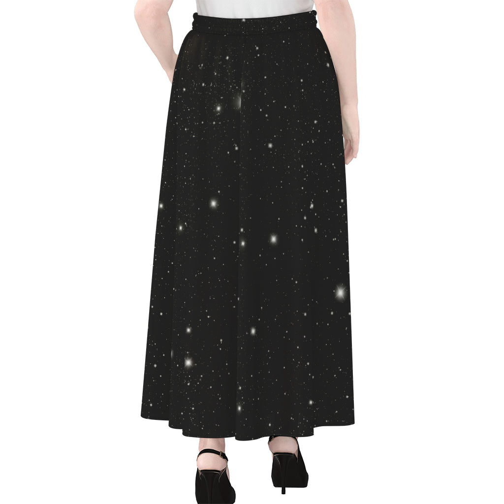 Black Space Print Chiffon Maxi Skirt