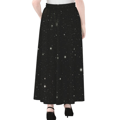 Black Space Print Chiffon Maxi Skirt