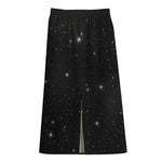 Black Space Print Cotton Front Slit Maxi Skirt