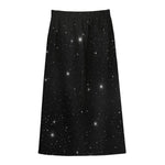 Black Space Print Cotton Front Slit Maxi Skirt