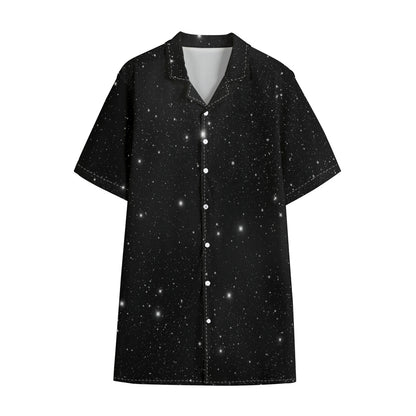 Black Space Print Cotton Hawaiian Shirt