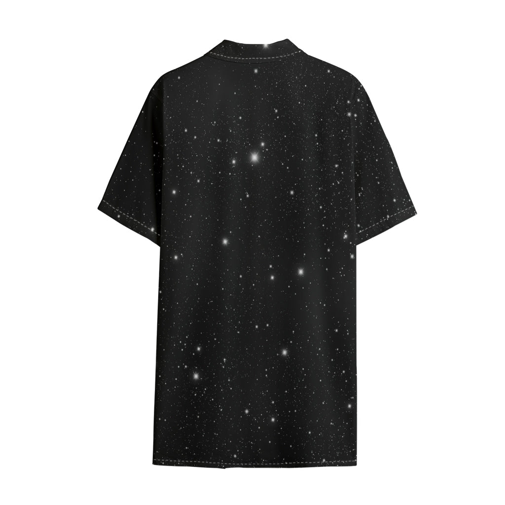 Black Space Print Cotton Hawaiian Shirt