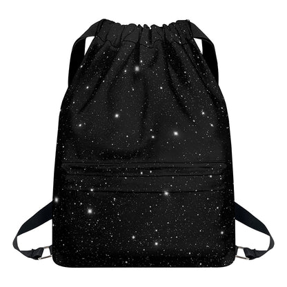 Black Space Print Drawstring Backpack