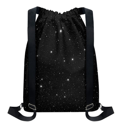 Black Space Print Drawstring Backpack