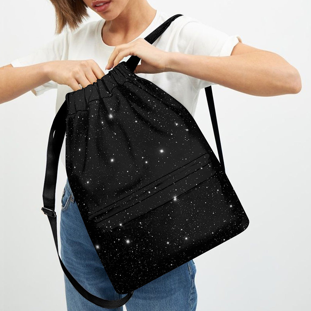 Black Space Print Drawstring Backpack