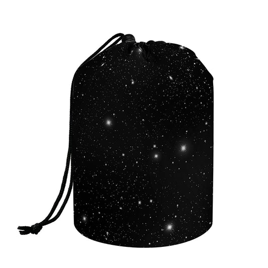 Black Space Print Drawstring Makeup Bag
