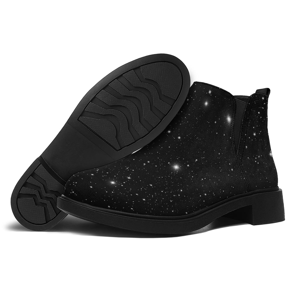 Black Space Print Flat Ankle Boots
