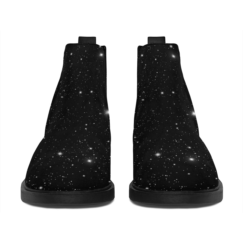 Black Space Print Flat Ankle Boots