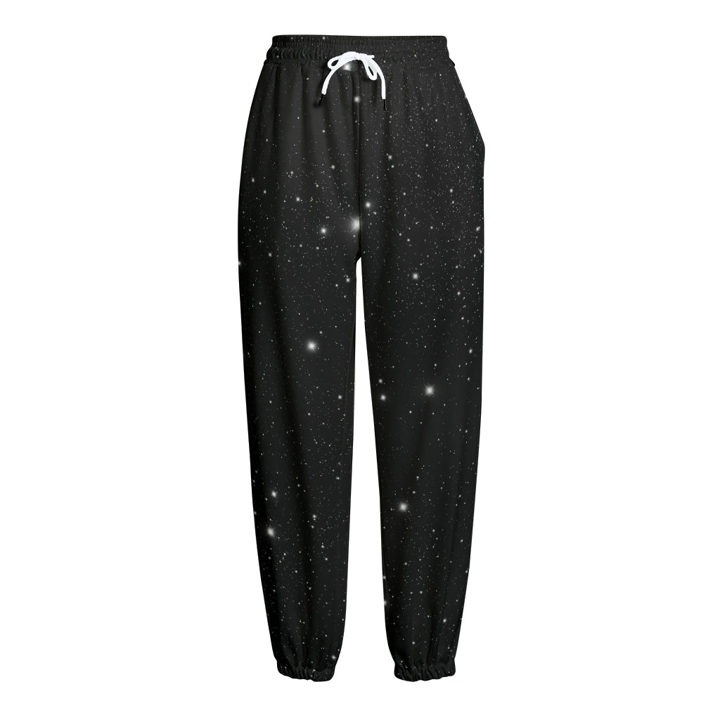 Black Space Print Fleece Lined Knit Pants