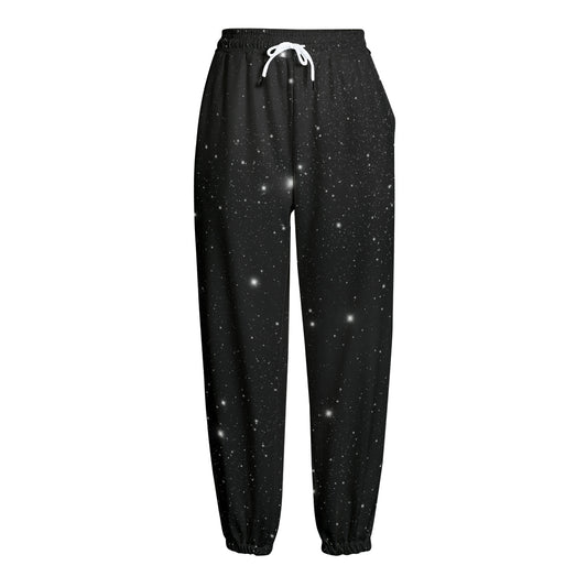 Black Space Print Fleece Lined Knit Pants