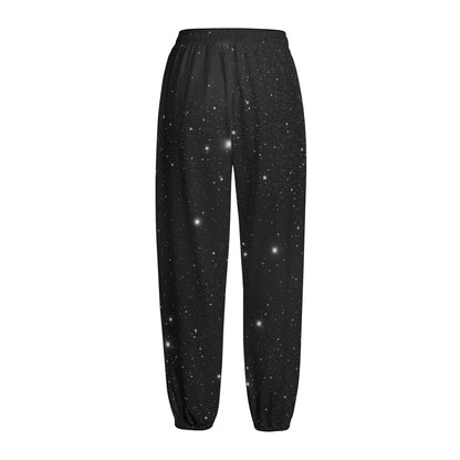 Black Space Print Fleece Lined Knit Pants