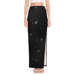 Black Space Print High Slit Maxi Skirt