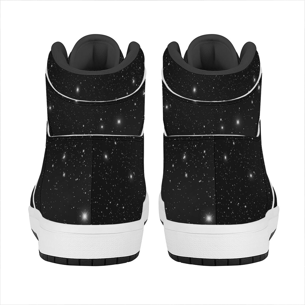 Black Space Print High Top Leather Sneakers
