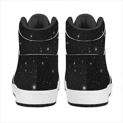 Black Space Print High Top Leather Sneakers