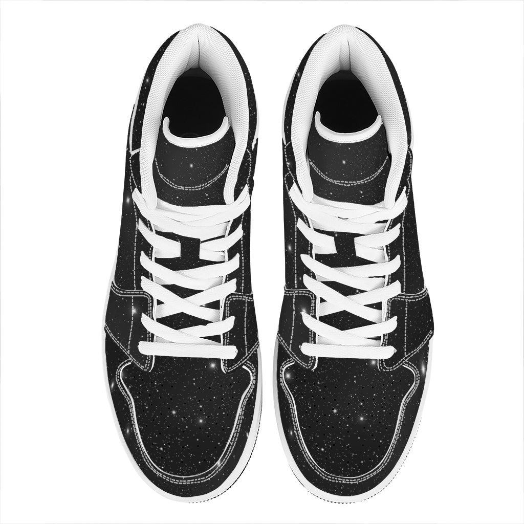 Black Space Print High Top Leather Sneakers