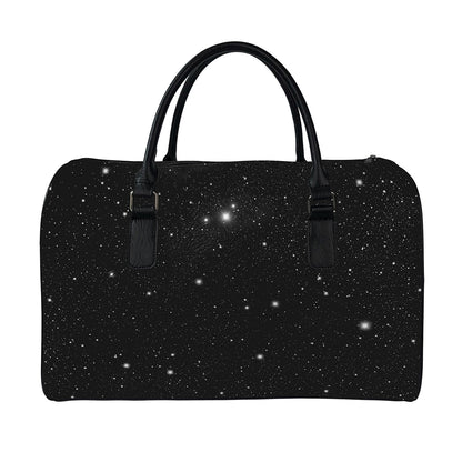 Black Space Print Leather Duffle Bag