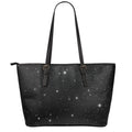 Black Space Print Leather Tote Bag With Zipper
