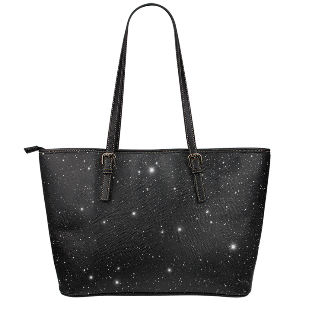 Black Space Print Leather Tote Bag