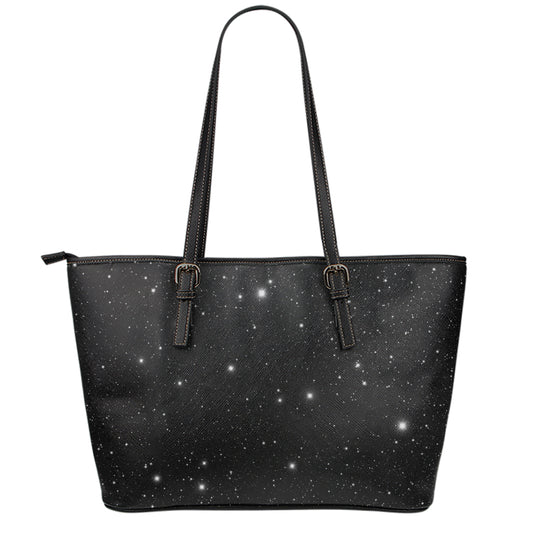 Black Space Print Leather Tote Bag