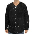 Black Space Print Long Sleeve Baseball Jersey