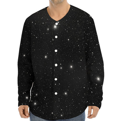 Black Space Print Long Sleeve Baseball Jersey
