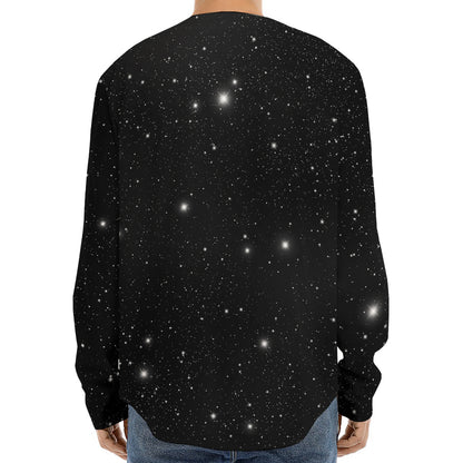 Black Space Print Long Sleeve Baseball Jersey
