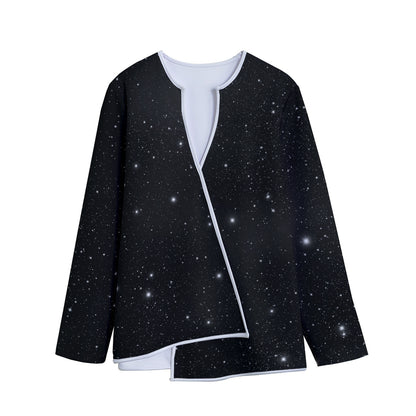Black Space Print Long Sleeve Short Coat