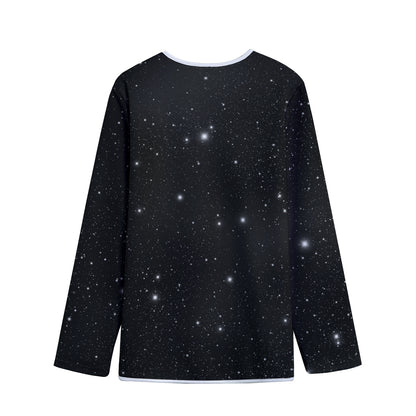Black Space Print Long Sleeve Short Coat